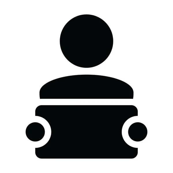 Simbolo di avatar di profilo della persona maschile del vettore dell'icona di pubblicità con l'insegna per la campagna nell'illustrazione del pittogramma del glifo — Vettoriale Stock