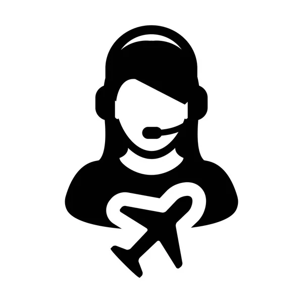 Flight Customer service icon vector female person profile symbol for travel and holidays support helpline in glyph pictogram illustration