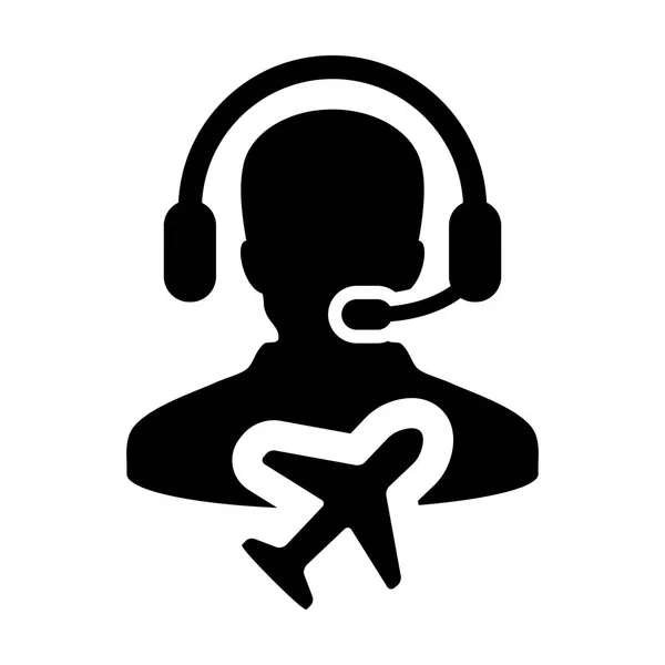 Linea aerea icona del servizio clienti vettore profilo della persona maschile simbolo per viaggi e vacanze supporto helpline nell'illustrazione pittogramma glifo — Vettoriale Stock
