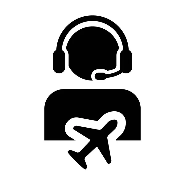 Uçuş müşteri hizmeti simge vektör erkek kişi profil sembol seyahat ve tatil destek yardım hattı glif piktogram resimde için — Stok Vektör