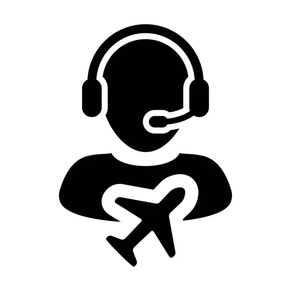 Cliente de vacaciones icono vector persona del sexo masculino perfil con símbolo de servicio de viaje apoyo ayuda en la ilustración de pictogram pictograma — Vector de stock