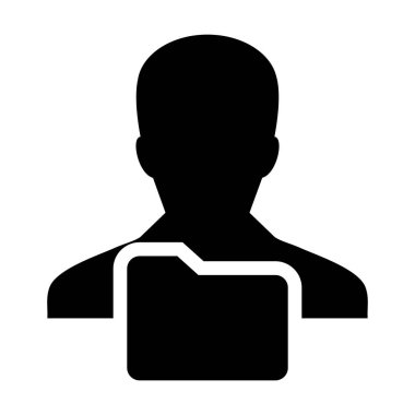 Düz renk glif piktogram çizim bilgi veri için erkek profili avatar klasör sembolü ile proje simgesi vektör