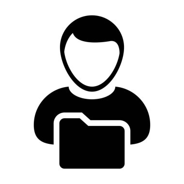 Düz renk glif piktogram çizim bilgi veri için erkek profili avatar klasör sembolü ile Office simge vektör