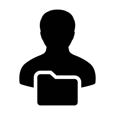Düz renk glif piktogram çizim bilgi veri için erkek profil avatar klasör sembolü ile arşiv simge vektör