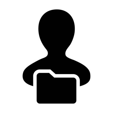Düz renk glif resimde bilgi verileri için erkek profili avatar klasör sembolü ile depolama simgesi vektör