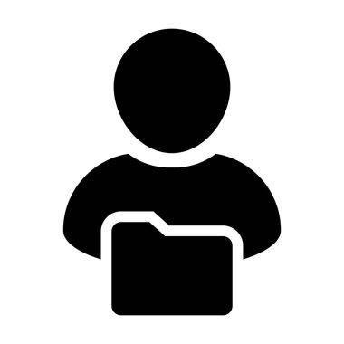 Düz renk glif piktogram çizim bilgi veri için erkek profil avatar klasör sembolü ile dosya simgesi vektör yükleme