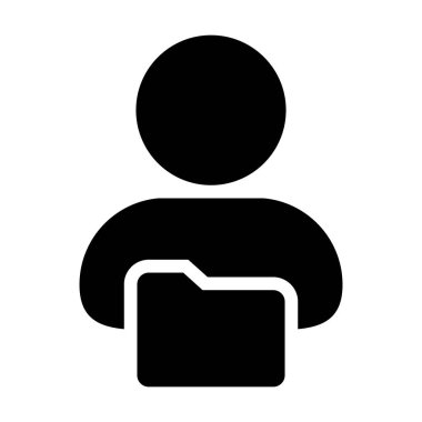 Düz renk glif piktogram çizim bilgi veri için erkek profili avatar klasör sembolü ile kağıt simgesi vektör