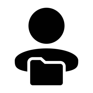 Düz renk glif piktogram çizim bilgi veri için erkek profil avatar klasör sembolü ile bilgi simgesi vektör