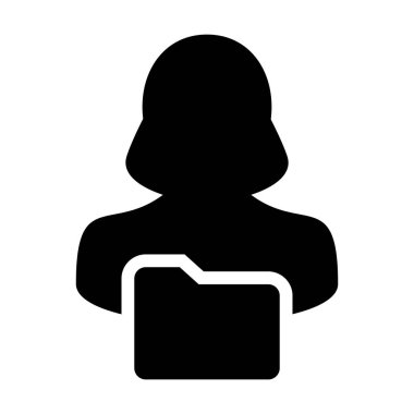 Düz renk glif resimde bilgi verileri için kadın kişi profili avatar klasör sembolü ile proje simgesi vektör