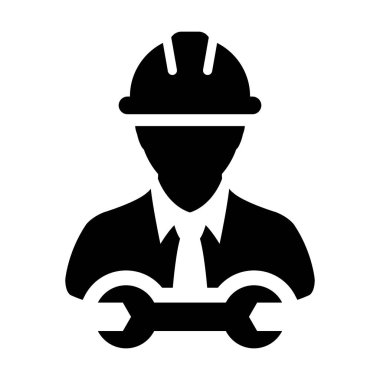 Anahtar simgesi vektör erkek inşaat hizmeti kişi profili avatar ile hardhat kask ve anahtar glif piktogram illüstrasyon
