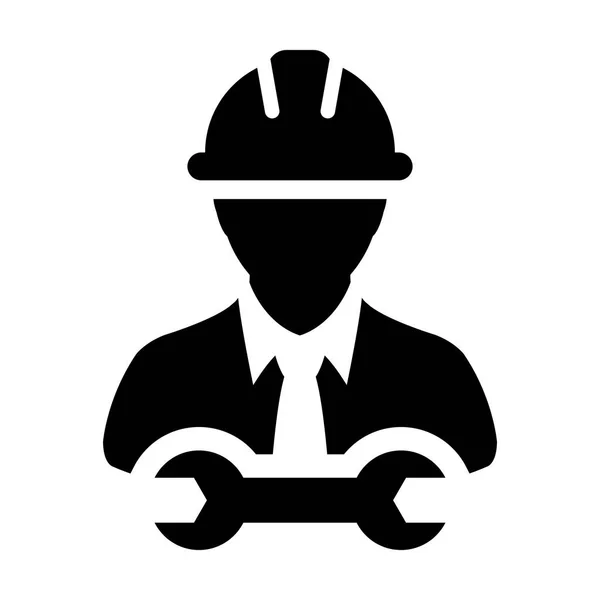 Anahtar simgesi vektör erkek inşaat hizmeti kişi profili avatar ile hardhat kask ve anahtar glif piktogram illüstrasyon — Stok Vektör