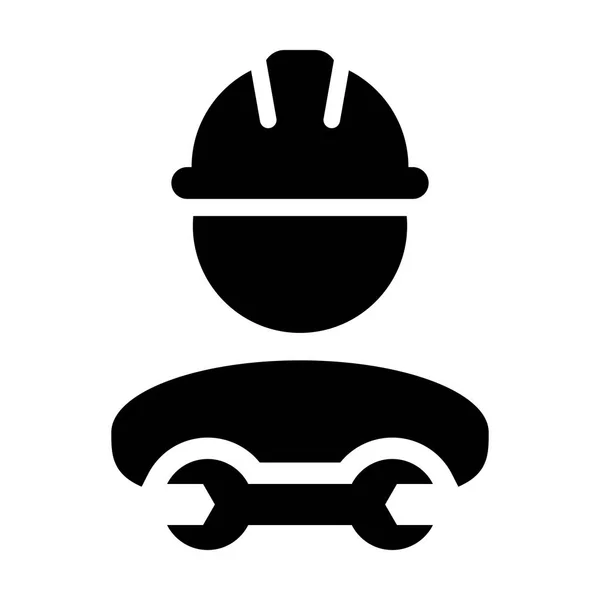 Architecte icône vecteur mâle travailleur de la construction profil de la personne avatar avec casque et clé ou outil de clé en glyphe pictogramme illustration — Image vectorielle