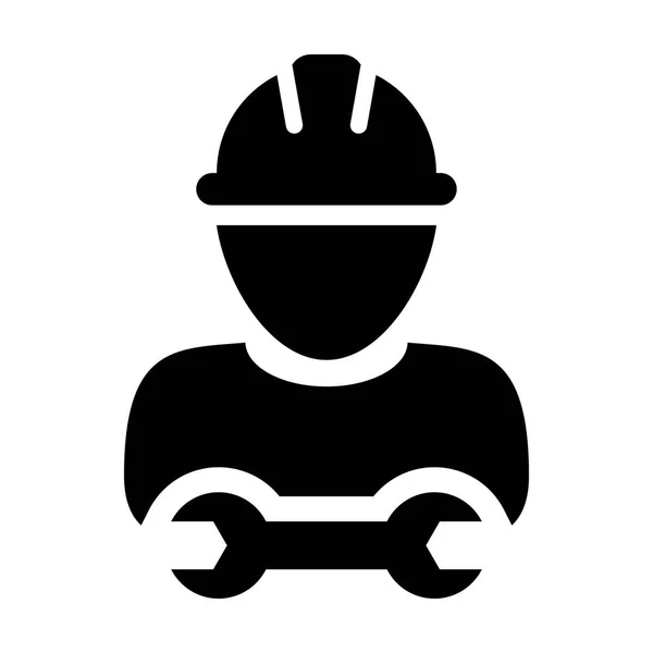 Glif piktogram resimde hardhat kask ve anahtar veya anahtar aracı ile müteahhit simge vektör erkek Worker Person profil avatar — Stok Vektör
