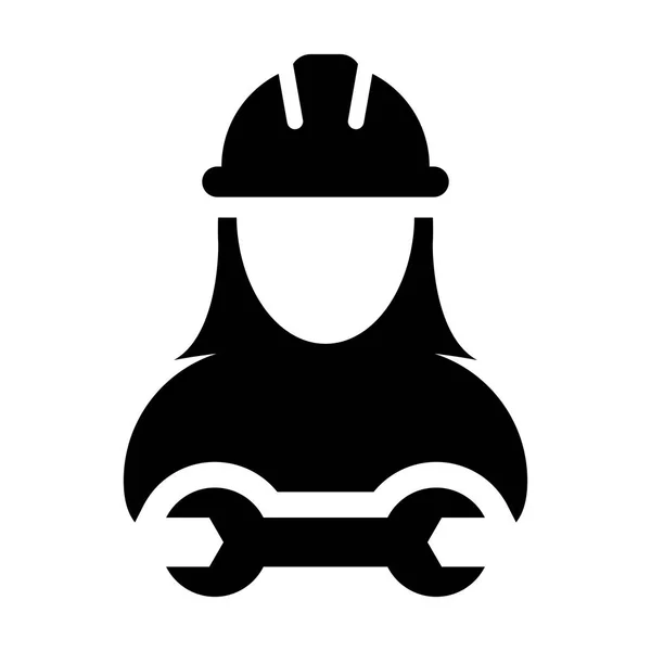 Ikona bezpečnostního pracovníka vektor stavební pracovník obsluha profil avatar s nástrčným přilbou a klíčem nebo nástrojem klíče v piktogramu na obrázku — Stockový vektor
