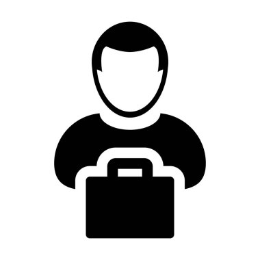 Düz renk glif piktogram illüstrasyon perakende iş ve Ticaret için alışveriş sembolü ile çanta simgesi vektör erkek kişi profili avatar