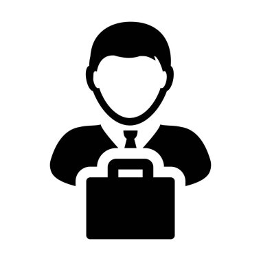 Düz renk glif piktogram illüstrasyon perakende iş ve Ticaret için çanta sembolü ile alışveriş simgesi vektör erkek kişi profili avatar