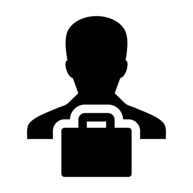 Düz renk glif piktogram illüstrasyon iş ve Ticaret için perakende sembolü ile alışveriş çantası simge vektör erkek kişi profili avatar