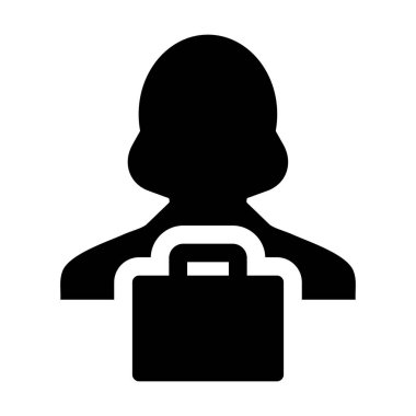 Düz renk glif piktogram illüstrasyon iş ve Ticaret için perakende sembolü ile alışveriş çantası simge vektör kadın kişi profili avatar