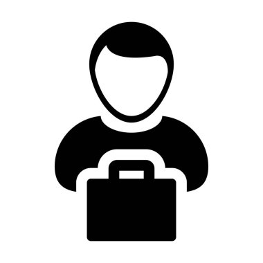 Perakende iş ve ticaret düz renk glif piktogram çizim için alışveriş çantası sembolü ile perakendeci simge vektör erkek kişi profili avatar