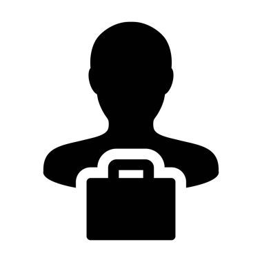 Düz renk glif piktogram illüstrasyon ticaret ve Ticaret için alışveriş çantası sembolü ile perakende simge vektör erkek kişi profili avatar