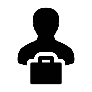 Düz renk glif piktogram illüstrasyon iş ve Ticaret için evrak çantası sembolü ile ofis simgesi vektör erkek kişi profili avatar
