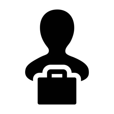 Düz renk glif piktogram illüstrasyon perakende iş ve Ticaret için alışveriş çantası sembolü ile alıcı simgesi vektör erkek kişi profili avatar