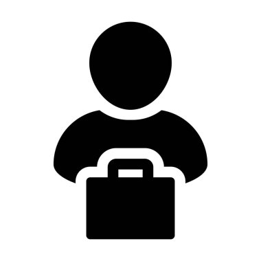 Mağaza simgesi vektör erkek kişi profili avatar perakende iş ve Ticaret için alışveriş çantası sembolü ile düz renk glif piktogram illüstrasyon 