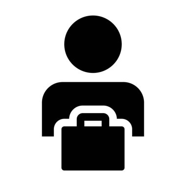 Düz renk glif piktogram illüstrasyon iş ve Finans için çanta sembolü ile çalışan simgesi vektör erkek kişi profili avatar 