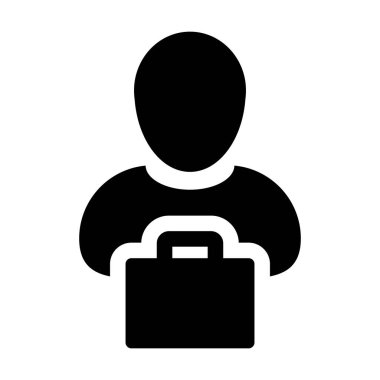 Düz renk glif piktogram illüstrasyon iş ve Ticaret için perakende sembolü ile alışveriş çantası simge vektör erkek kişi profili avatar