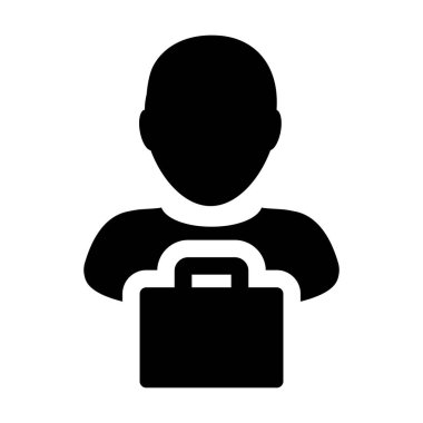 Düz renk glif piktogram illüstrasyon iş ve Ticaret için çanta sembolü ile danışman simge vektör erkek kişi profili avatar 