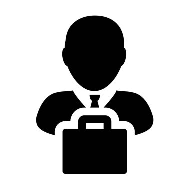 Düz renk glif piktogram illüstrasyon iş ve Ticaret için çanta sembolü ile istemci simgesi vektör erkek kişi profili avatar