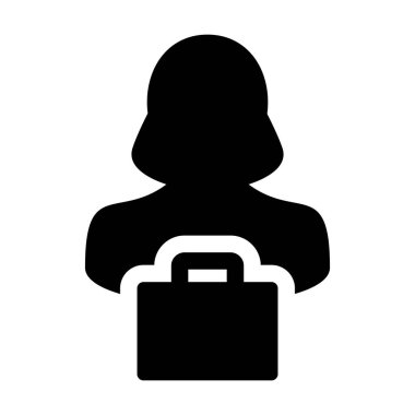 Düz renk glif piktogram illüstrasyon perakende iş ve Ticaret için alışveriş çantası sembolü ile tüketici simgesi vektör kadın kişi profili avatar