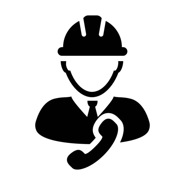 Ingénierie icône vecteur mâle construction service personne profil avatar avec téléphone et casque casque en glyphe pictogramme illustration — Image vectorielle