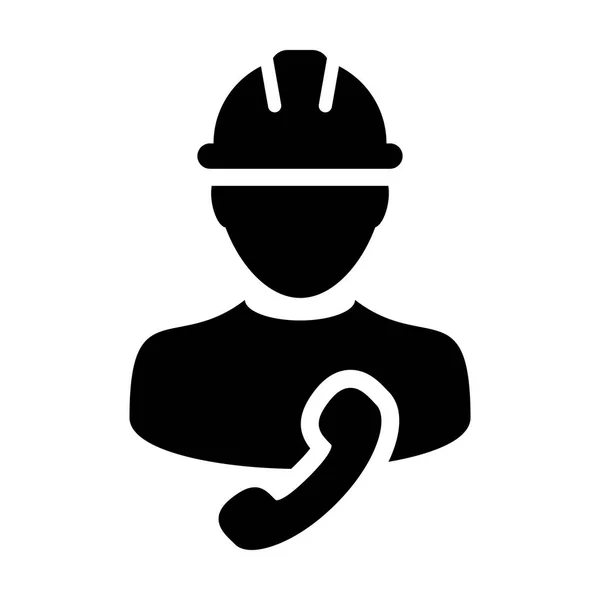 Service Worker icon vector mannelijke bouwservice persoon profiel avatar met telefoon en bouwvakker helm in glyph pictogram illustratie — Stockvector