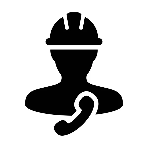 Ícone de suporte on-line vetor masculino construção serviço trabalhador pessoa perfil avatar com telefone e capacete hardhat em ilustração pictograma glifo — Vetor de Stock