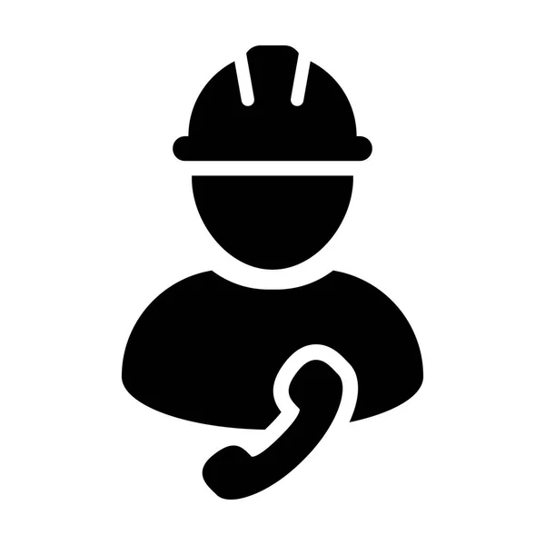 Architect icon vector male construction worker person profile avatar with phone and hardhat helmet in glyph pictogram illustration — Stock Vector