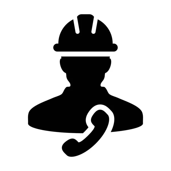 Ingeniero icono de trabajador vector masculino Servicio de construcción persona perfil avatar con teléfono y casco hardhat en ilustración pictograma glifo — Vector de stock