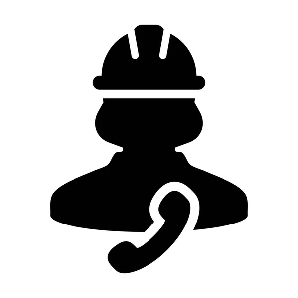 Support icône vecteur femme travailleur de la construction profil de la personne avatar avec téléphone et casque de casque en illustration de pictogramme de glyphe — Image vectorielle