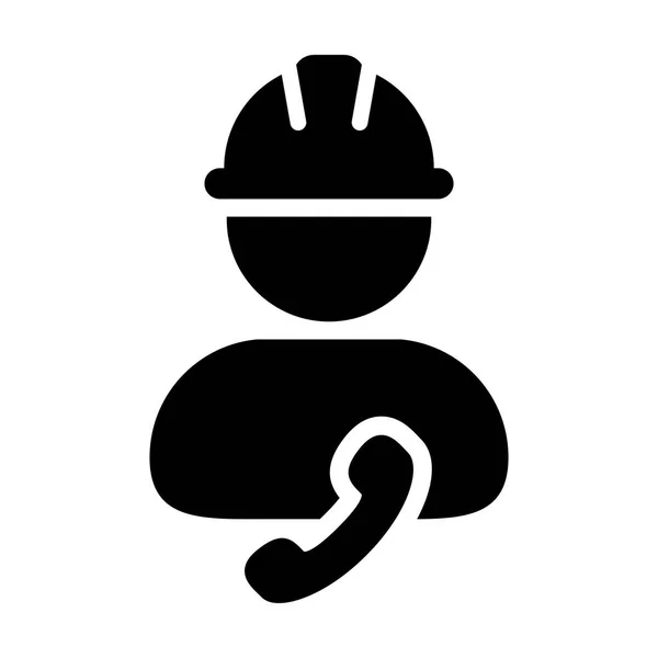 Icono de mensaje vector hombre trabajador de la construcción persona avatar perfil con el teléfono y casco hardhat en ilustración pictograma glifo — Vector de stock
