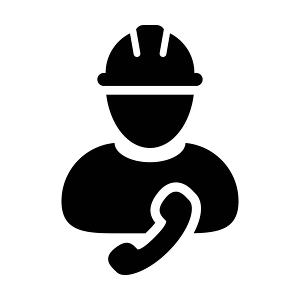 Safety worker icon vector male construction service person profile avatar with phone and hardhat helmet in glyph pictogram illustration — Stock Vector