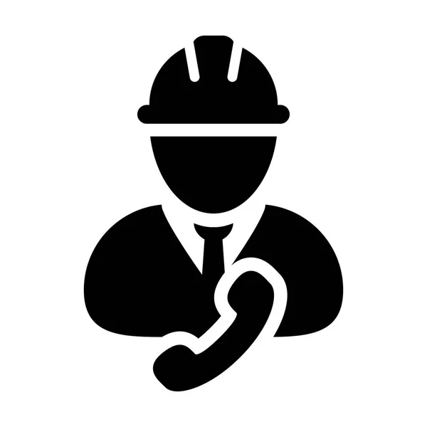 Industrial support icon vector male construction service person profile avatar with phone and hardhat helmet in glyph pictogram illustration — Stock Vector