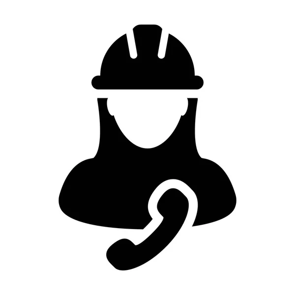 Ingenieur Arbeiter Symbol Vektor weiblichen Baudienst Person Profil Avatar mit Telefon und Hardhat Helm in Glyphenpiktogramm Illustration — Stockvektor