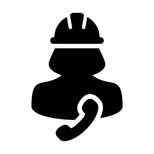 Vetor de ícone do empregado mulher trabalhador da construção perfil pessoa avatar com telefone e capacete hardhat na ilustração pictograma glifo — Vetor de Stock