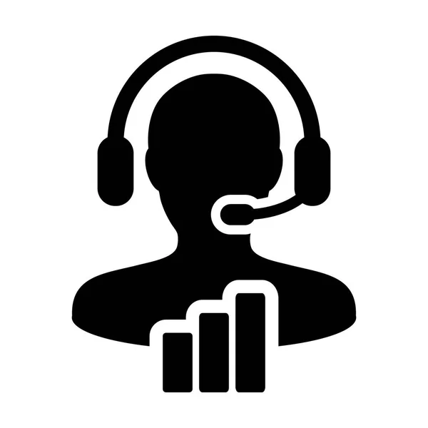 Tőzsdei ikon vektor férfi ügyfélszolgálati adattámogatás személy profil avatar fejhallgató és bár grafikon az online asszisztens karakterjel piktogram illusztráció — Stock Vector