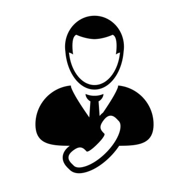 Düz renkli glyph pictogram illüstrasyon iş iletişim ve iletişim için telefon sembolü ile simge vektör erkek kullanıcı kişi profil avatar yardım