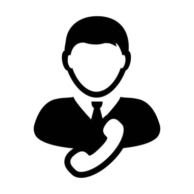 Sabit simge vektör erkek kullanıcı kişi profil avatar iş iletişim ve iletişim için telefon sembolü ile düz renkli glyph pictogram illüstrasyon