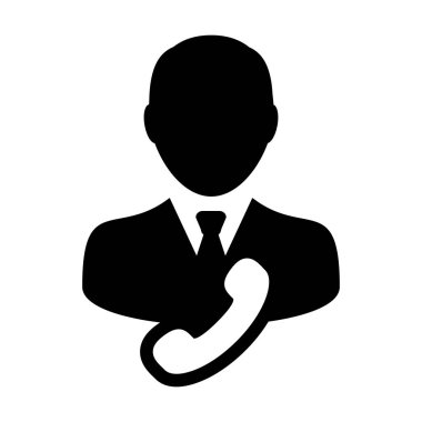 İş hizmeti simgesi vektör erkek kullanıcı kişi profil avatar düz renkli glyph pictogram illüstrasyon iletişim ve iletişim için telefon sembolü ile