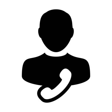 Müşteri simgesi vektör erkek kullanıcı kişi profil avatar iş iletişim ve iletişim için telefon sembolü ile düz renkli glyph pictogram illüstrasyon