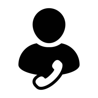 Hizmet simgesi vektör erkek kullanıcı kişi profil avatar düz renkli glyph pictogram illüstrasyon iş iletişim ve iletişim için telefon sembolü ile