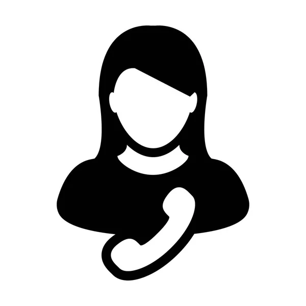 Icono de llamada vector avatar de perfil de persona de usuario femenina con símbolo de teléfono para el contacto de negocios y la comunicación en ilustración de pictograma de glifo de color plano — Archivo Imágenes Vectoriales